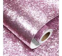 Decotalk Papier Peint Pailleté Rose Brillant 40X300cm Papier Adhesif Pour Meuble Rose Paillettes Imperméable Revetement Mural Salle de Bain Chambre Armoire Tiroirs Rouleau Adhesif Decoratif Amovible
