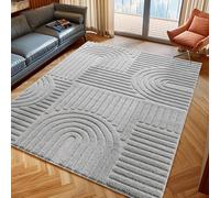 DecoTappi Tapis Modernes Design Argent 80x150 cm Poils Longs, Style bohème scandinave, de Salon, Dos en Jute