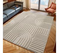 DecoTappi Tapis Modernes Design Beige 120x170 cm Poils Longs, Style bohème scandinave, de Salon, Dos en Jute
