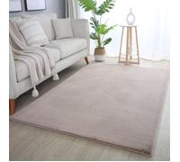 DecoTappi Tapis modernes design Beige 160 x 230 cm poils longs Couleur unique pour Salon Dos en coton