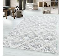 DecoTappi Tapis modernes design Gris 80 x 150 cm Salon a poils ras Fil bouclé Motif de Diamants Carré Grille