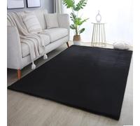 DecoTappi Tapis Modernes Design Noir 240x340 cm Poils Longs, Couleur Unique, pour Salon, Dos en Coton