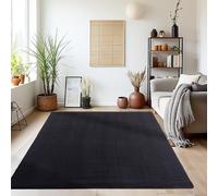 DecoTappi Tapis Modernes Design Noir 80x250 cm Poils Courts, Couleur Unique, pour Salon, Dos antidérapant