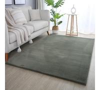 DecoTappi Tapis Modernes Design Vert 60x110 cm Poils Longs, Couleur Unique, pour Salon, Dos en Coton