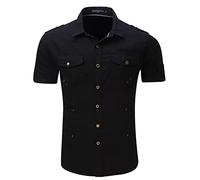 DECOTE Nouveau Homme Chemise Militaire Hommes Manches Courtes Cargo Chemises 100% Coton Décontracté Chemise Solide Homme Chemise de Travail de Poche S 2