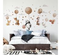 Decotia Grands stickers muraux animaux sur ballons beige stickers muraux panda cerf renard lapin décoration murale fille garçon anniversaire fête prénatale cadeau