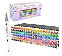 Decotime Lot de 120 marqueurs Aqua à double pointe, plateau décoratif XXL empilable - Ensemble de stylos pinceaux aquarelle - Non toxique pour enfants à partir de 3 ans - Stylos de coloriage