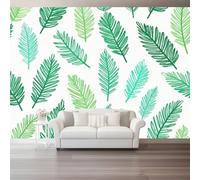 Découpé Fougère Plante Feuille Impression Papier Peint | Minimaliste Scandinave Style, 250 x 175 cm Vert Papier Peint Intissé de Haute Qualité pour Chambre Salon