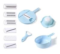 Découpe-Légumes Multifonction, Râpe de Cuisine Polyvalente pour Fruits, Carottes, Pommes de Terre, Oignons et Fromage, Hachoir Alimentaire(Cyan-blue)