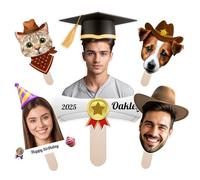 Découpe personnalisée de Visage avec bâton,Grande tête personnalisée sur bâton,Découpe de Visage pour fêtes Entre célibataires, fêtes d'anniversaire, décorations de Remise de diplômes,25cm