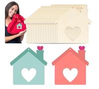 Découpes de maisons en bois - 20 pièces de formes en bois vides avec cœur creux, idéales pour ornements faits à la main, décorations de fenêtre, suspendre des arbres, vacances, mariages, anniversaires