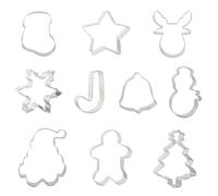 Découpeurs de Biscuits de Noël, Fyvadio 10 Pcs Découpeurs de Biscuits de Noël - Flocon de Neige, Canne, Visage du Père Noël, étoile, Cerf, Cloche et Autres Découpeurs de Biscuits pour la Pâtisserie