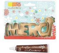 Découpoir à biscuits en inox Merci + Stylo chocolat Multicolore