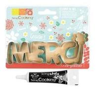 Découpoir à biscuits en inox merci + stylo de glaçage noir