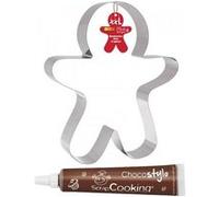 Découpoir à pâtisserie inox XXL Bonhomme en pain d'épice + 1 Stylo chocolat - ScrapCooking Multicolore