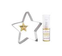 Découpoir à pâtisserie inox XXL Etoile + 1 poudre alimentaire irisée dorée Scrapcooking