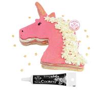 Découpoir à pâtisserie inox XXL Licorne + Stylo de glaçage noir Scrapcooking