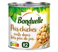 Découvrez les pois chiches cuits BONDUELLE en conserve, savoureux et peu juteux, 265 g pratique- Lot De 4