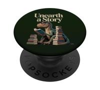 Découvrez Une Histoire : Un Dinosaure lisant Un Livre de bibliothèque PopSockets PopGrip Adhésif