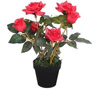 Decovego Rose Rosier Plante Artificielle Artificiel avec Floraisons Rouge 40cm