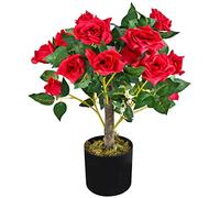 Decovego Rosier Rose Plante Artificielle Artificiel avec Floraisons Rouge 50 cm Bois Naturelles