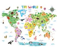 DECOWALL DL3-1615 très grand Carte du monde Animaux stickers muraux (155x109 cm) Autocollants Muraux Mural Stickers Chambre Enfants Bébé Garderie Salon