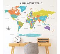 DECOWALL DL3-2302 Carte du monde couleur kids nursery wall décals home décoration boys room baby baby 3d international bois apprentissage de la tapisserie drapeau national éducationnel