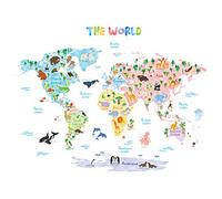 DECOWALL DLT-1615 Mappa del Mondo Animali (Extra Grande) (Ver. Inglese) Adesivi da Parete Decorazioni Stickers Murali Soggiorno Asilo Nido Camera Letto per Bambini decalcomanie