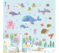 DECOWALL DS12-8081 Sous la Mer Océan Stickers Muraux Vie Marine Poisson Baleine Autocollant Mural pour enfants bébé chambre pépinière bain salle autocollants murale décoration