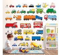 DECOWALL DS9-8064 Transport et Véhicules Stickers Muraux Enfants Pépinière Stickers Muraux Peler et Coller Garçon Pépinière Voiture Pompier Construction Bébé Salle De Jeux Police Tracteur