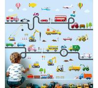 DECOWALL DS9-8090 Stickers muraux Véhicules et Routes Stickers Transports Enfants Décoller et Coller Amovible Chambre d'enfant Salon Décor Construction Voiture