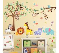 DECOWALL SG-2113 Forêt Animaux Arbre Enfants Stickers Muraux Stickers Peler et Coller Amovible pour Pépinière Chambre Salon art peintures murales décorations