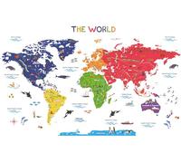 DECOWALL SG2-115 La grande carte du monde autocollant mural autocollant mural pour enfants amovibles art chambre d'enfant salon décoration de la maison éducatif animal salle de jeux