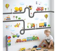 DECOWALL SG2-2107 Construction Transport sur Route Enfants Stickers Muraux Décoller et Coller Amovible pour Chambre d'Enfant Chambre Salon Art Décorations Murales