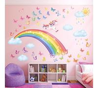 DECOWALL SG2-2309 Stickers Muraux Arc en Ciel Licorne Autocollant Mural Papillons Nuage Étoile Décoration Murale Chambre Bébé Enfants Salon Pépinière