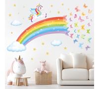 DECOWALL SG2-2401 Arcenciel Stickers Muraux Licorne Nuage étoile Autocollant Mural pour enfants fille bébé chambre salon pépinière décoration