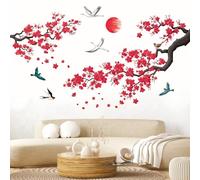 DECOWALL SG2-2406 Sticker mural aquarelle fleur branche arbre oiseaux stickers muraux fleurs de cerisier fond chambre salon décoration maison canapé art bureau japonais autocollants