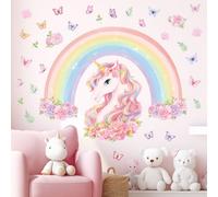 DECOWALL SG2-2413 Stickers Muraux Arc en Ciel Autocollant Muraux Mural Stickers Licorne Arc en Ciel des Fleurs pour Fille Chambre Enfants Bébé Pépinière