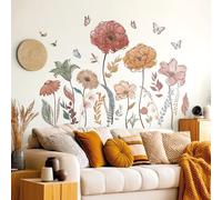 DECOWALL SG2-2420 Bohème fleurs Stickers muraux Décor maison Fleurs sauvages Floral Pissenlit Herbe Plantes Bébé Chambre de bébé Filles Chambre Enfants Salon Abeille Peel and Stick Art Fleur boho