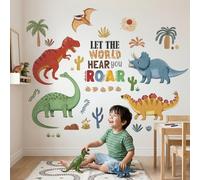 DECOWALL SG2-2425 Stickers muraux Dinosaures Colorés Palmier Bébé Pépinière Chambre de Garçon Chambre Bébé Salle de Jeux Décoration Cadeaux pour Enfants Boho Tout-Petit Peel and Stick Papier Peint