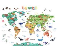 DECOWALL Stickers Muraux Carte du Monde Animaux Colorée (SG2-2423) | Carte du monde colorée avec animaux, amovible et repositionnable, facile à poser sur surfaces lisses pour une déco éducative
