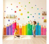DECOWALL Stickers Muraux Crayons de Couleur XXL Grand Format (SG4-2522) | Effet aquarelle, pois multicolores et couleurs arc-en-ciel pour une décoration murale créative, vive et facile à agencer
