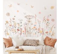 DECOWALL Stickers Muraux Fleurs Bohèmes Aquarelle, Décoration Murale Fleurs Sauvages, Pissenlits, Abeilles et Papillons pour Chambre Bébé, Fille, Salon (SG2-2421)