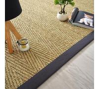 Decoweb Tapis Jonc de mer - Assam Chevron - Ganse Coton Anthracite - 120 x 170 cm