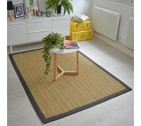 Decoweb Tapis Jonc de mer - Bihar Fin Chevron - Ganse Coton Anthracite - 160 x 230 cm