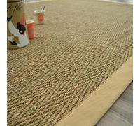 Decoweb Tapis Jonc de mer - Bihar Fin Chevron - Ganse Coton Beige - 80 x 150 cm