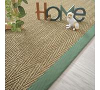 Decoweb Tapis Jonc de mer - Bihar Fin Chevron - Ganse Coton Vert Olive - 80 x 150 cm