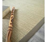 Decoweb Tapis Jonc de mer Kalapa Fin Panama - Ganse Coton Taupe - 200 x 200 cm