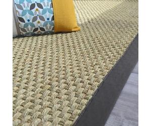 Decoweb Tapis jonc de mer - Paro Fin natté 4x4 - Ganse Coton Anthracite - 140 x 200 cm