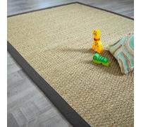 Decoweb Tapis Jonc de mer - Varana Panama - Ganse Coton Anthracite - 200 x 290 cm